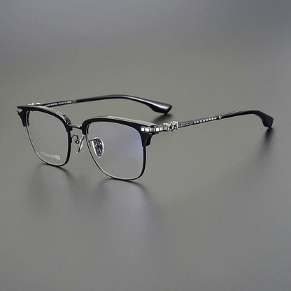 CH8148 Chrome Hearts Style Browline Glasses | Gothic Square Pure Titanium Eyewear with Acetate Frame – Anti - Blue Light & Prescription Ready - HP eyeglasses