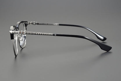 CH8148 Chrome Hearts Style Browline Glasses | Gothic Square Pure Titanium Eyewear with Acetate Frame – Anti - Blue Light & Prescription Ready - HP eyeglasses