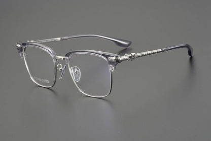 CH8148 Chrome Hearts Style Browline Glasses | Gothic Square Pure Titanium Eyewear with Acetate Frame – Anti - Blue Light & Prescription Ready - HP eyeglasses
