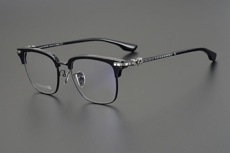 CH8148 Chrome Hearts Style Browline Glasses | Gothic Square Pure Titanium Eyewear with Acetate Frame – Anti - Blue Light & Prescription Ready - HP eyeglasses