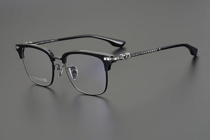 CH8148 Chrome Hearts Style Browline Glasses | Gothic Square Pure Titanium Eyewear with Acetate Frame – Anti - Blue Light & Prescription Ready - HP eyeglasses
