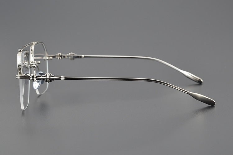 Chrome Hearts Style CH8189 Titanium Aviator Glasses – Half Rim Geometric Rectangle Frames with Double Bridge for Men & Women - HP eyeglasses