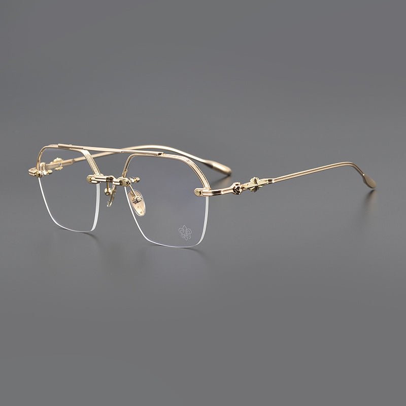 Chrome Hearts Style CH8189 Titanium Aviator Glasses – Half Rim Geometric Rectangle Frames with Double Bridge for Men & Women - HP eyeglasses