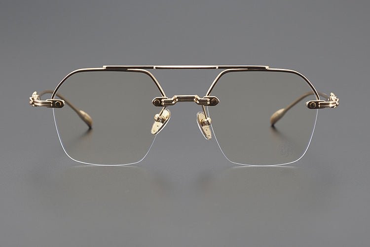Chrome Hearts Style CH8189 Titanium Aviator Glasses – Half Rim Geometric Rectangle Frames with Double Bridge for Men & Women - HP eyeglasses