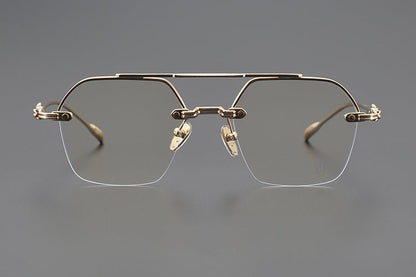 Chrome Hearts Style CH8189 Titanium Aviator Glasses – Half Rim Geometric Rectangle Frames with Double Bridge for Men & Women - HP eyeglasses
