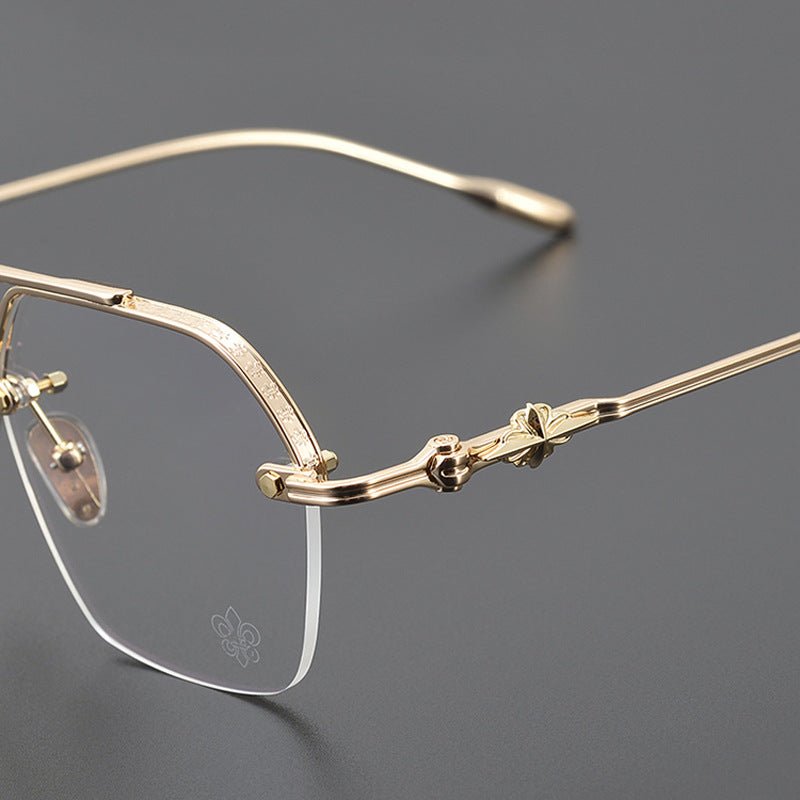 Chrome Hearts Style CH8189 Titanium Aviator Glasses – Half Rim Geometric Rectangle Frames with Double Bridge for Men & Women - HP eyeglasses