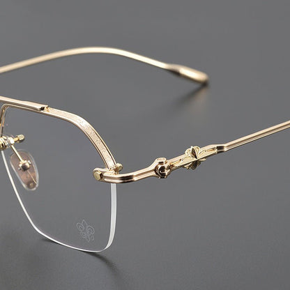 Chrome Hearts Style CH8189 Titanium Aviator Glasses – Half Rim Geometric Rectangle Frames with Double Bridge for Men & Women - HP eyeglasses