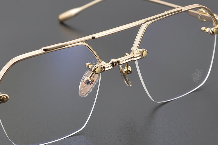 Chrome Hearts Style CH8189 Titanium Aviator Glasses – Half Rim Geometric Rectangle Frames with Double Bridge for Men & Women - HP eyeglasses