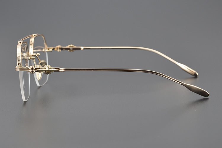 Chrome Hearts Style CH8189 Titanium Aviator Glasses – Half Rim Geometric Rectangle Frames with Double Bridge for Men & Women - HP eyeglasses