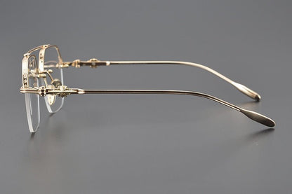 Chrome Hearts Style CH8189 Titanium Aviator Glasses – Half Rim Geometric Rectangle Frames with Double Bridge for Men & Women - HP eyeglasses