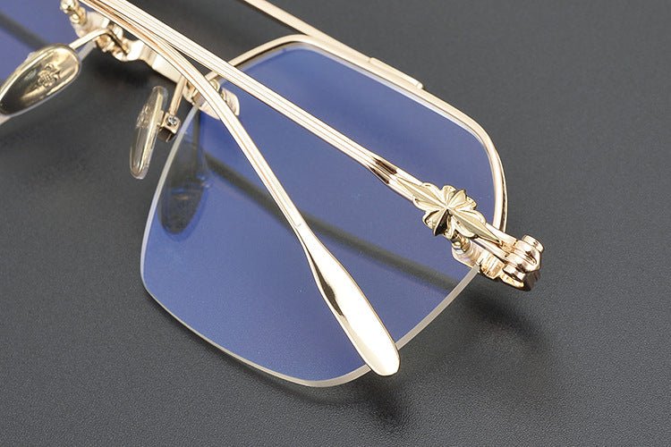 Chrome Hearts Style CH8189 Titanium Aviator Glasses – Half Rim Geometric Rectangle Frames with Double Bridge for Men & Women - HP eyeglasses