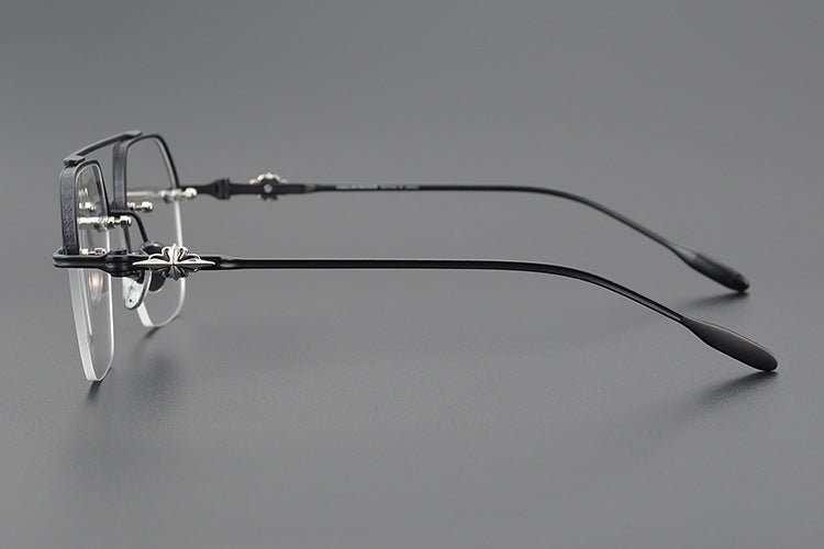 Chrome Hearts Style CH8189 Titanium Aviator Glasses – Half Rim Geometric Rectangle Frames with Double Bridge for Men & Women - HP eyeglasses