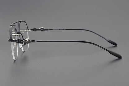 Chrome Hearts Style CH8189 Titanium Aviator Glasses – Half Rim Geometric Rectangle Frames with Double Bridge for Men & Women - HP eyeglasses