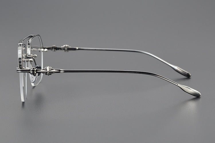 Chrome Hearts Style CH8189 Titanium Aviator Glasses – Half Rim Geometric Rectangle Frames with Double Bridge for Men & Women - HP eyeglasses