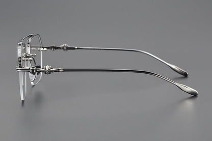 Chrome Hearts Style CH8189 Titanium Aviator Glasses – Half Rim Geometric Rectangle Frames with Double Bridge for Men & Women - HP eyeglasses