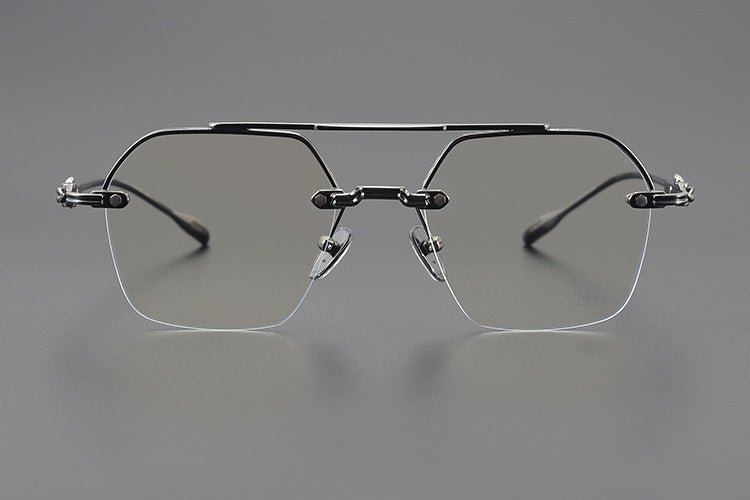 Chrome Hearts Style CH8189 Titanium Aviator Glasses – Half Rim Geometric Rectangle Frames with Double Bridge for Men & Women - HP eyeglasses