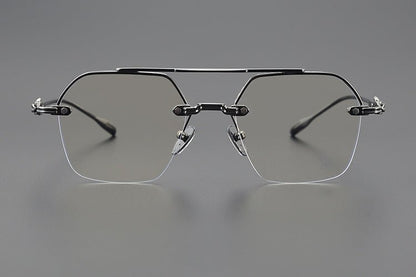 Chrome Hearts Style CH8189 Titanium Aviator Glasses – Half Rim Geometric Rectangle Frames with Double Bridge for Men & Women - HP eyeglasses