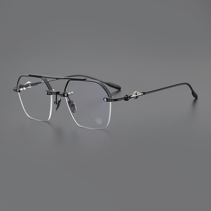 Chrome Hearts Style CH8189 Titanium Aviator Glasses – Half Rim Geometric Rectangle Frames with Double Bridge for Men & Women - HP eyeglasses