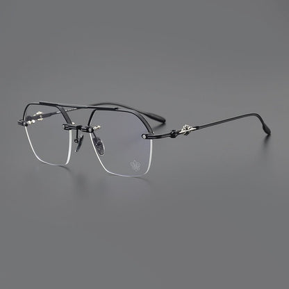 Chrome Hearts Style CH8189 Titanium Aviator Glasses – Half Rim Geometric Rectangle Frames with Double Bridge for Men & Women - HP eyeglasses