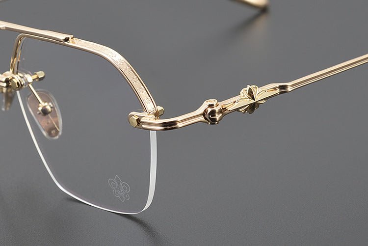 Chrome Hearts Style CH8189 Titanium Aviator Glasses – Half Rim Geometric Rectangle Frames with Double Bridge for Men & Women - HP eyeglasses