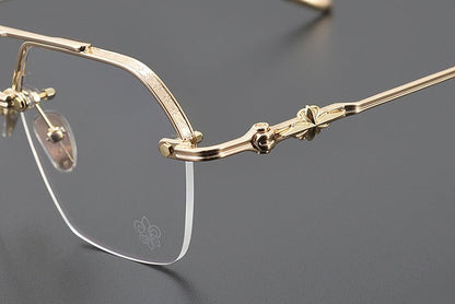 Chrome Hearts Style CH8189 Titanium Aviator Glasses – Half Rim Geometric Rectangle Frames with Double Bridge for Men & Women - HP eyeglasses