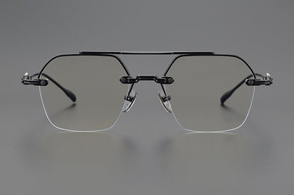 Chrome Hearts Style CH8189 Titanium Aviator Glasses – Half Rim Geometric Rectangle Frames with Double Bridge for Men & Women - HP eyeglasses