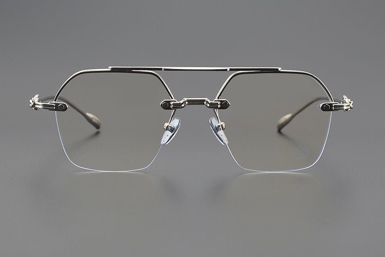 Chrome Hearts Style CH8189 Titanium Aviator Glasses – Half Rim Geometric Rectangle Frames with Double Bridge for Men & Women - HP eyeglasses