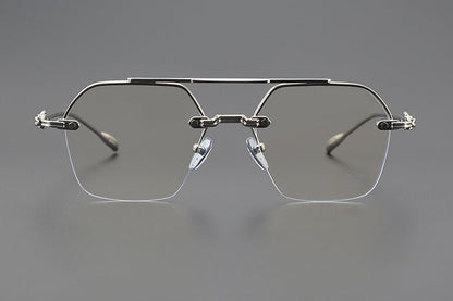 Chrome Hearts Style CH8189 Titanium Aviator Glasses – Half Rim Geometric Rectangle Frames with Double Bridge for Men & Women - HP eyeglasses