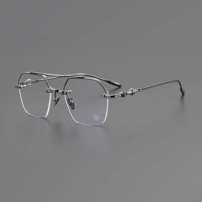 Chrome Hearts Style CH8189 Titanium Aviator Glasses – Half Rim Geometric Rectangle Frames with Double Bridge for Men & Women - HP eyeglasses
