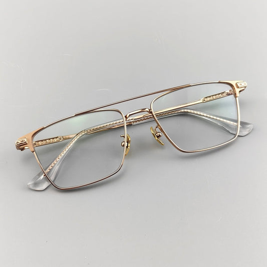 Chrome Hearts-Style Double Bridge Titanium Glasses Square Eyeglasses Lightweight Full Rim Prescription Frame CH5401 - HP eyeglasses