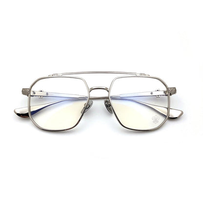 Chrome Hearts-Style Gothic Metal Aviator Glasses 54mm Double Bridge Square Frame with Fleur-de-Lis & Dagger Details CH8034 - HP eyeglasses