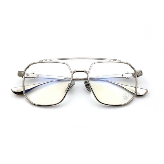 Chrome Hearts-Style Gothic Metal Aviator Glasses 54mm Double Bridge Square Frame with Fleur-de-Lis & Dagger Details CH8034 - HP eyeglasses