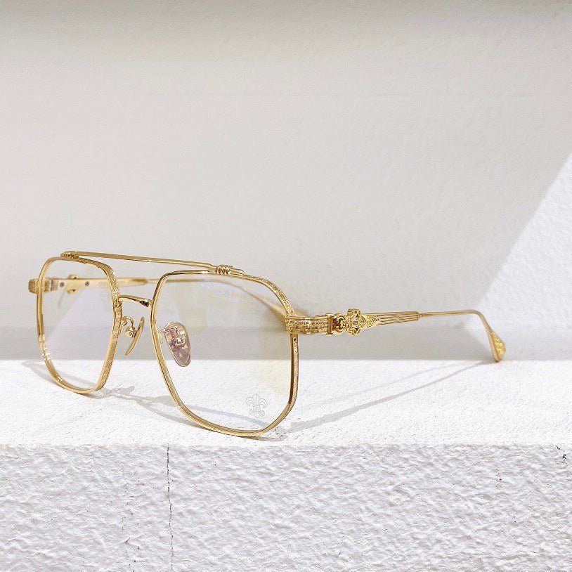 Chrome Hearts-Style Gothic Metal Aviator Glasses 54mm Double Bridge Square Frame with Fleur-de-Lis & Dagger Details CH8034 - HP eyeglasses