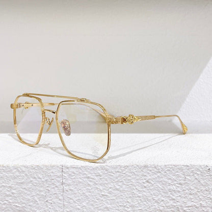 Chrome Hearts-Style Gothic Metal Aviator Glasses 54mm Double Bridge Square Frame with Fleur-de-Lis & Dagger Details CH8034 - HP eyeglasses