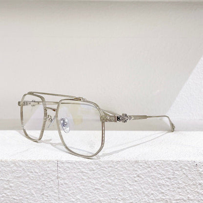 Chrome Hearts-Style Gothic Metal Aviator Glasses 54mm Double Bridge Square Frame with Fleur-de-Lis & Dagger Details CH8034 - HP eyeglasses