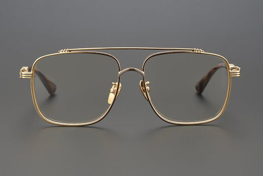 Chrome Hearts Style Oversized Aviator Glasses – CH8042 Luxury Full Frame Double Bridge Eyewear for Men & Women with Vintage Engraved Details - HP eyeglasses