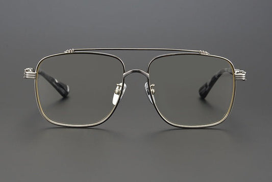 Chrome Hearts Style Oversized Aviator Glasses – CH8042 Luxury Full Frame Double Bridge Eyewear for Men & Women with Vintage Engraved Details - HP eyeglasses