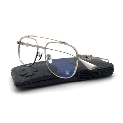 Chrome Hearts-Style Pure Titanium Aviator Glasses 54mm Double Bridge Navigator Frame with Fleur-de-Lis & Dagger Details CH8032 - HP eyeglasses