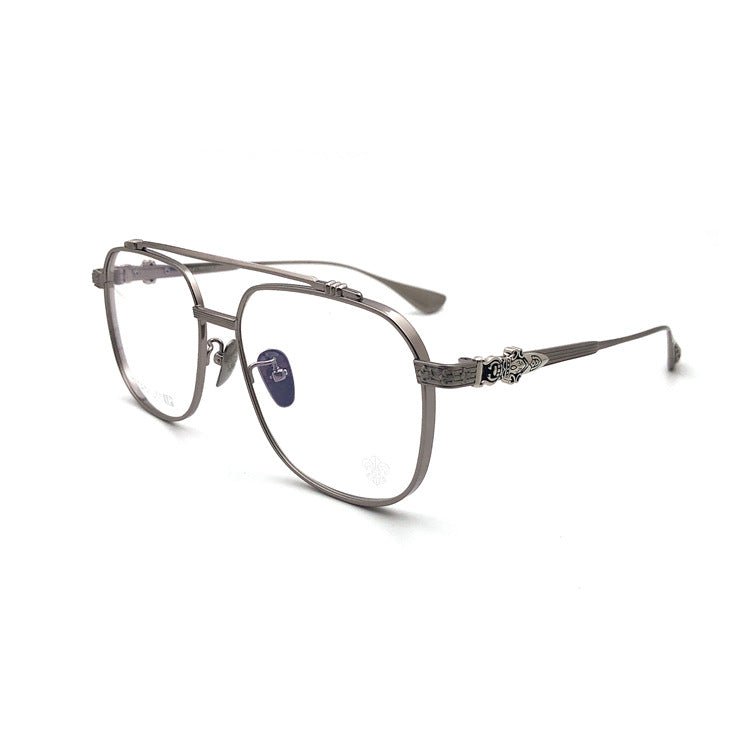 Chrome Hearts-Style Pure Titanium Aviator Glasses 54mm Double Bridge Navigator Frame with Fleur-de-Lis & Dagger Details CH8032 - HP eyeglasses