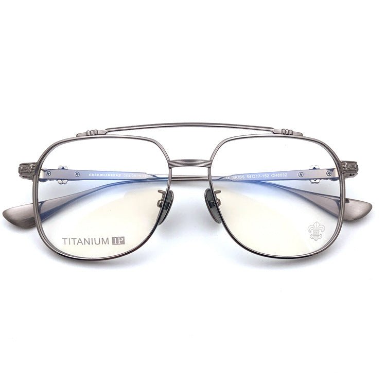 Chrome Hearts-Style Pure Titanium Aviator Glasses 54mm Double Bridge Navigator Frame with Fleur-de-Lis & Dagger Details CH8032 - HP eyeglasses