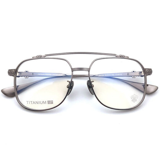 Chrome Hearts-Style Pure Titanium Aviator Glasses 54mm Double Bridge Navigator Frame with Fleur-de-Lis & Dagger Details CH8032 - HP eyeglasses