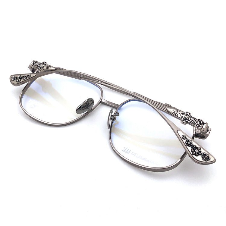 Chrome Hearts-Style Pure Titanium Aviator Glasses 54mm Double Bridge Navigator Frame with Fleur-de-Lis & Dagger Details CH8032 - HP eyeglasses