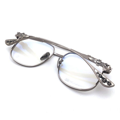 Chrome Hearts-Style Pure Titanium Aviator Glasses 54mm Double Bridge Navigator Frame with Fleur-de-Lis & Dagger Details CH8032 - HP eyeglasses