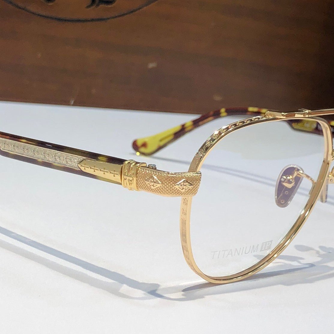 Chrome Hearts-Style Pure Titanium Aviator Glasses 59mm Double Bridge Navigator Frame with Gothic Cross Details CH8187 - HP eyeglasses