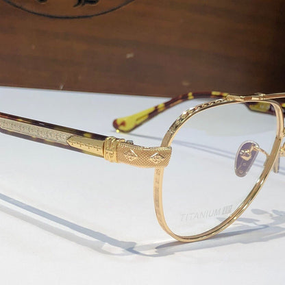 Chrome Hearts-Style Pure Titanium Aviator Glasses 59mm Double Bridge Navigator Frame with Gothic Cross Details CH8187 - HP eyeglasses