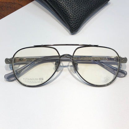 Chrome Hearts-Style Pure Titanium Aviator Glasses 59mm Double Bridge Navigator Frame with Gothic Cross Details CH8187 - HP eyeglasses