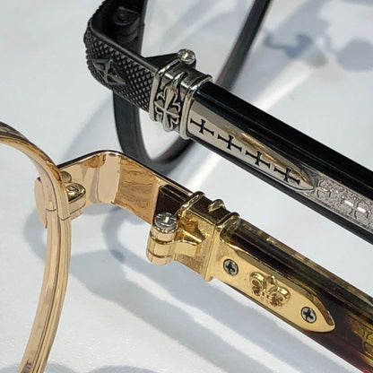 Chrome Hearts-Style Pure Titanium Aviator Glasses 59mm Double Bridge Navigator Frame with Gothic Cross Details CH8187 - HP eyeglasses