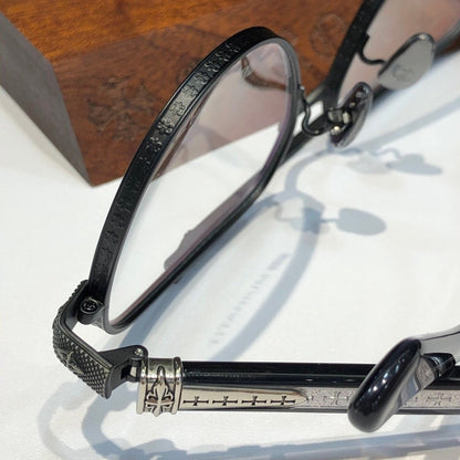Chrome Hearts-Style Pure Titanium Aviator Glasses 59mm Double Bridge Navigator Frame with Gothic Cross Details CH8187 - HP eyeglasses