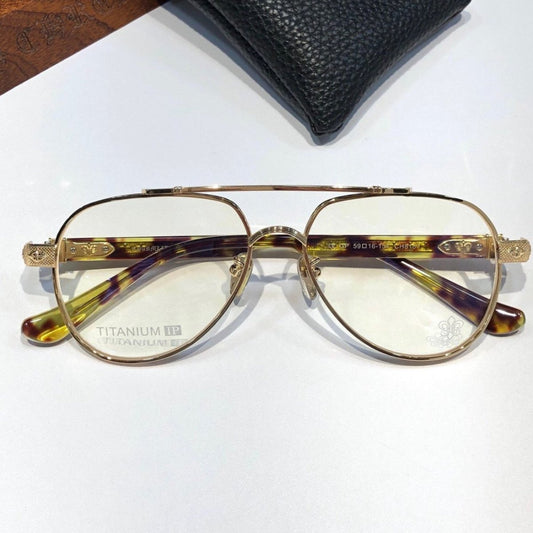 Chrome Hearts-Style Pure Titanium Aviator Glasses 59mm Double Bridge Navigator Frame with Gothic Cross Details CH8187 - HP eyeglasses