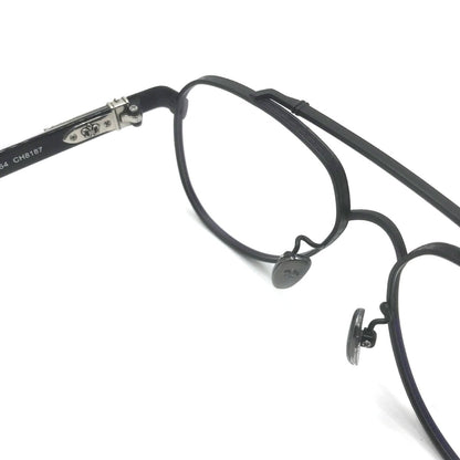 Chrome Hearts-Style Pure Titanium Aviator Glasses 59mm Double Bridge Navigator Frame with Gothic Cross Details CH8187 - HP eyeglasses